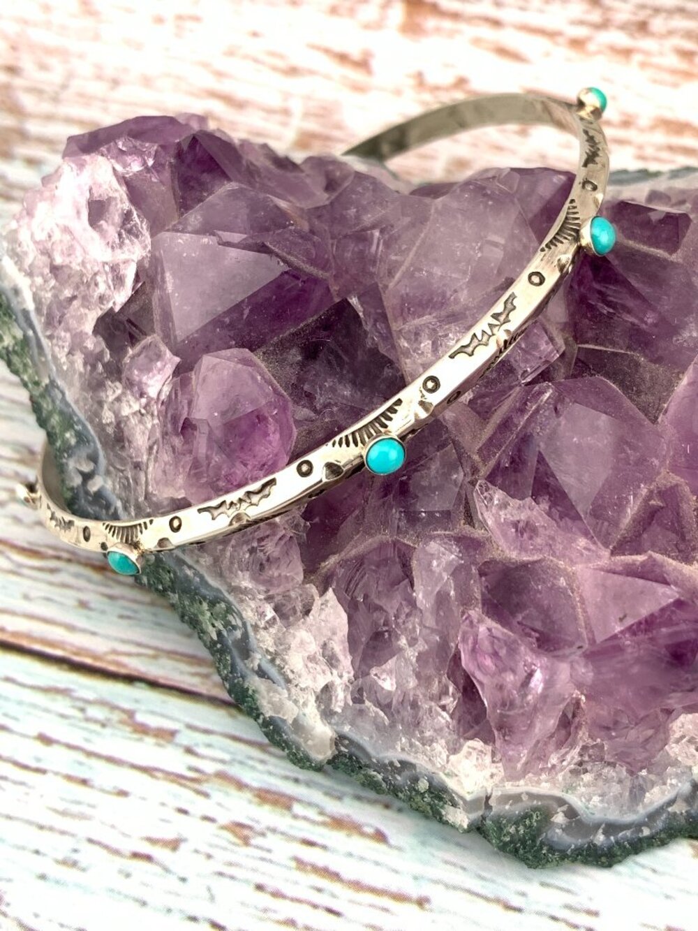 Turquoise Sterling Silver Bangle Bracelet Native American E Bahe Navajo J1421